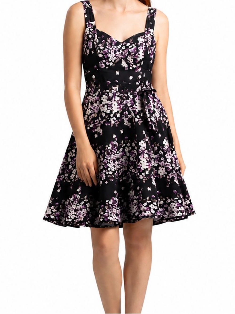 White House Black Market Black Floral A-Line Midi Dress